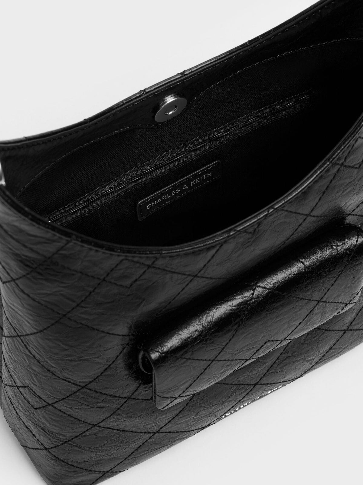 CHARLES & KEITH Special Offer / Duo Quilted Front-Pocket Chain Hobo Bag - Noir
