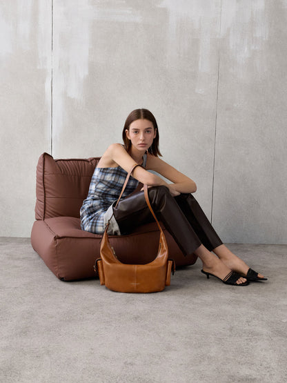 CHARLES & KEITH Hot Sale / Large Bessie Side-Pocket Hobo Bag - Distressed Tan