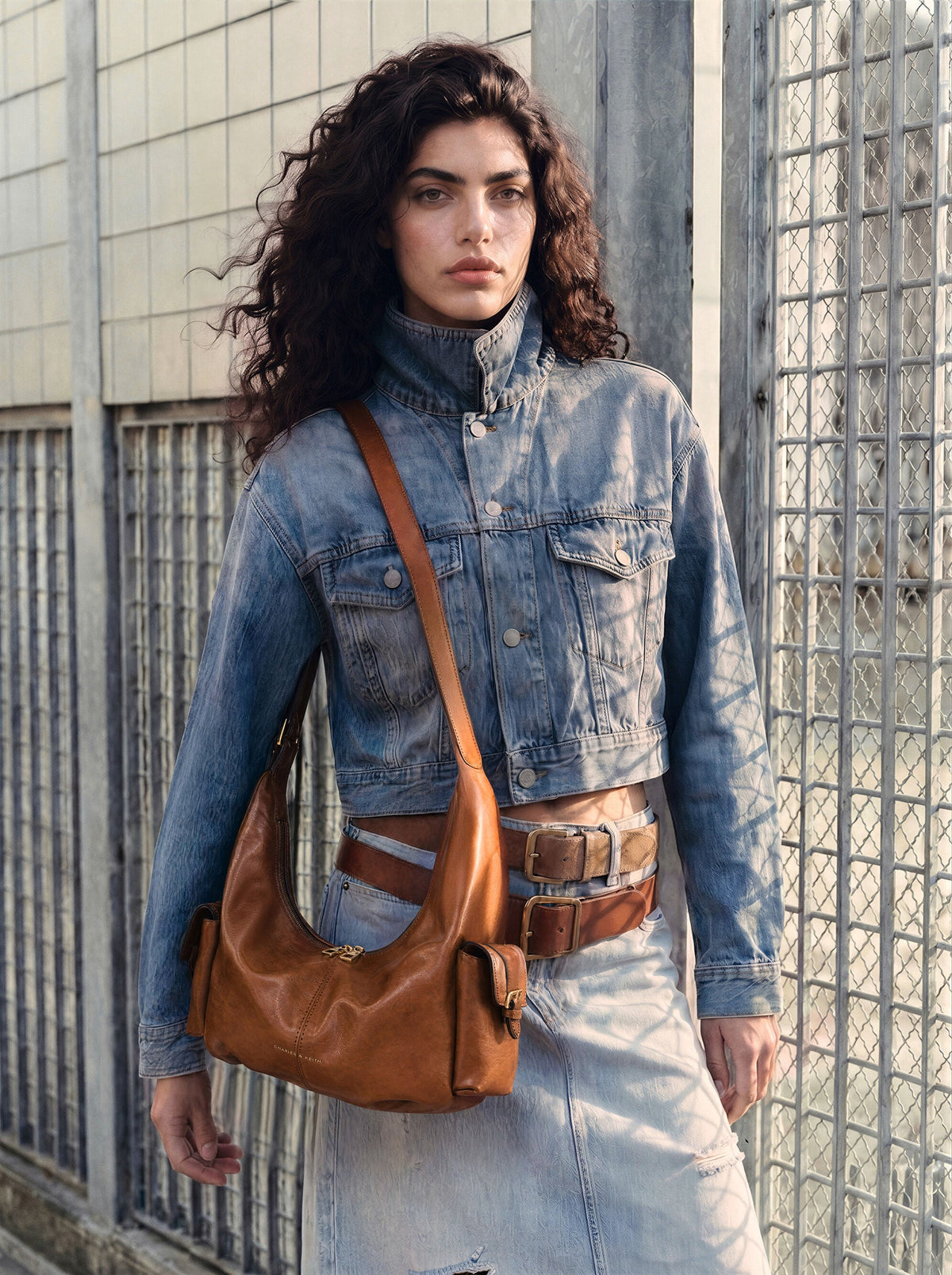 CHARLES & KEITH Hot Sale / Large Bessie Side-Pocket Hobo Bag - Distressed Tan