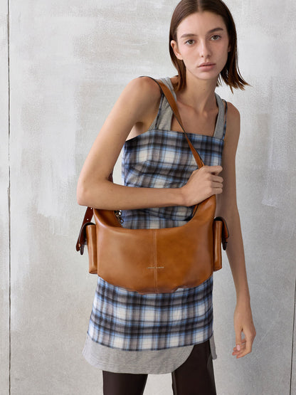 CHARLES & KEITH Hot Sale / Large Bessie Side-Pocket Hobo Bag - Distressed Tan