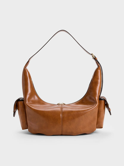 CHARLES & KEITH Hot Sale / Large Bessie Side-Pocket Hobo Bag - Distressed Tan