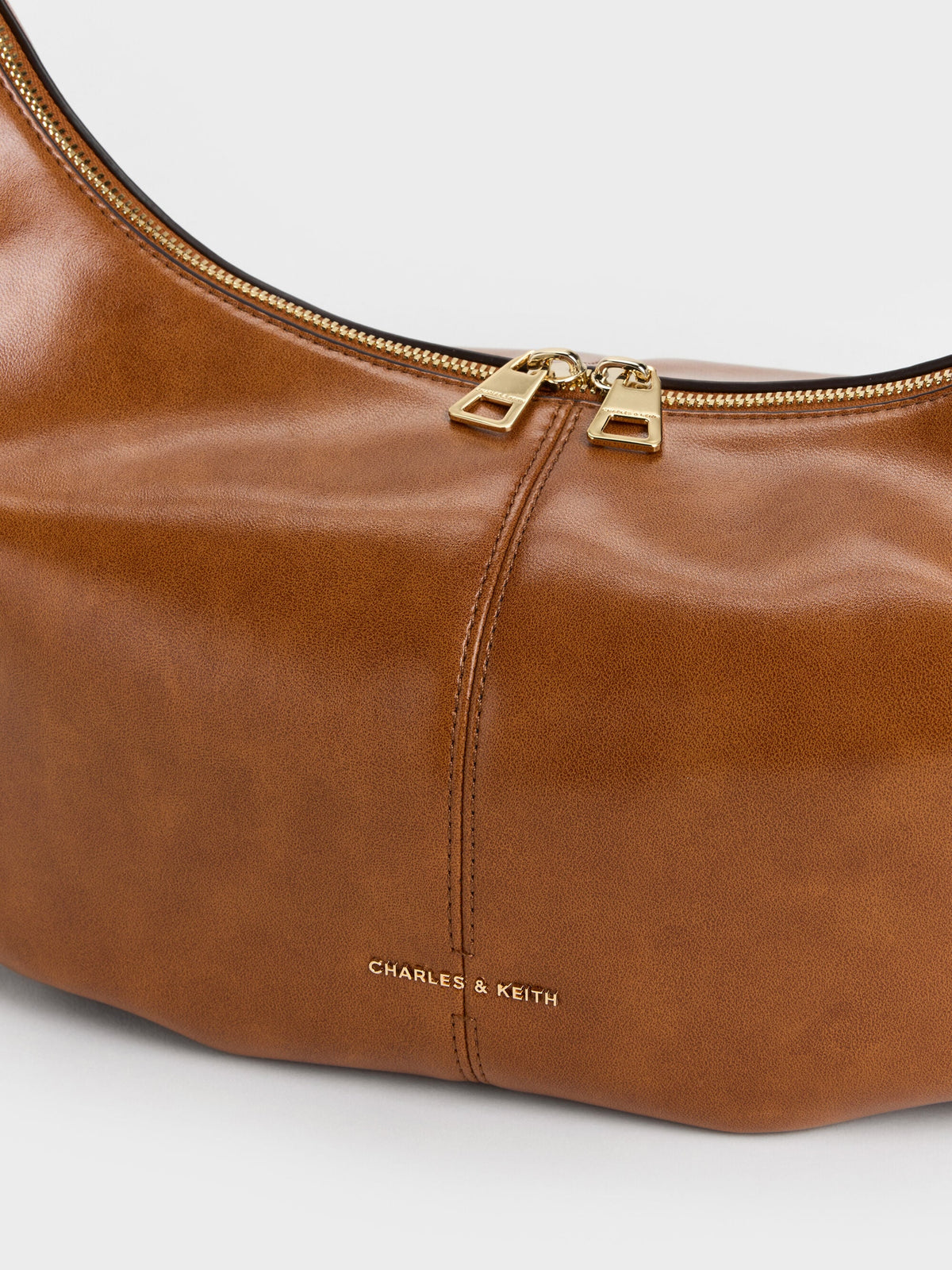 CHARLES & KEITH Hot Sale / Large Bessie Side-Pocket Hobo Bag - Distressed Tan