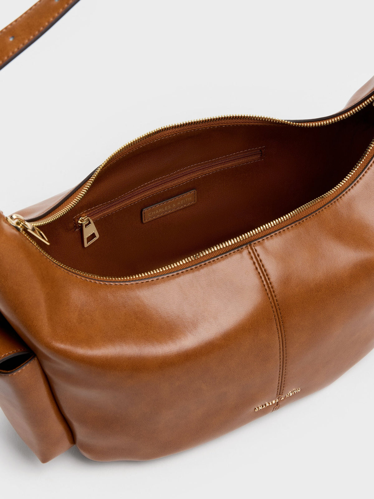 CHARLES & KEITH Hot Sale / Large Bessie Side-Pocket Hobo Bag - Distressed Tan