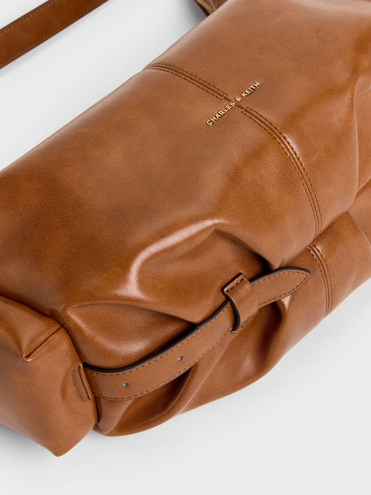 CHARLES & KEITH Hot Sale / Large Bessie Side-Pocket Hobo Bag - Distressed Tan