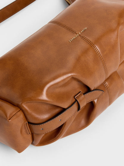 CHARLES & KEITH Hot Sale / Large Bessie Side-Pocket Hobo Bag - Distressed Tan