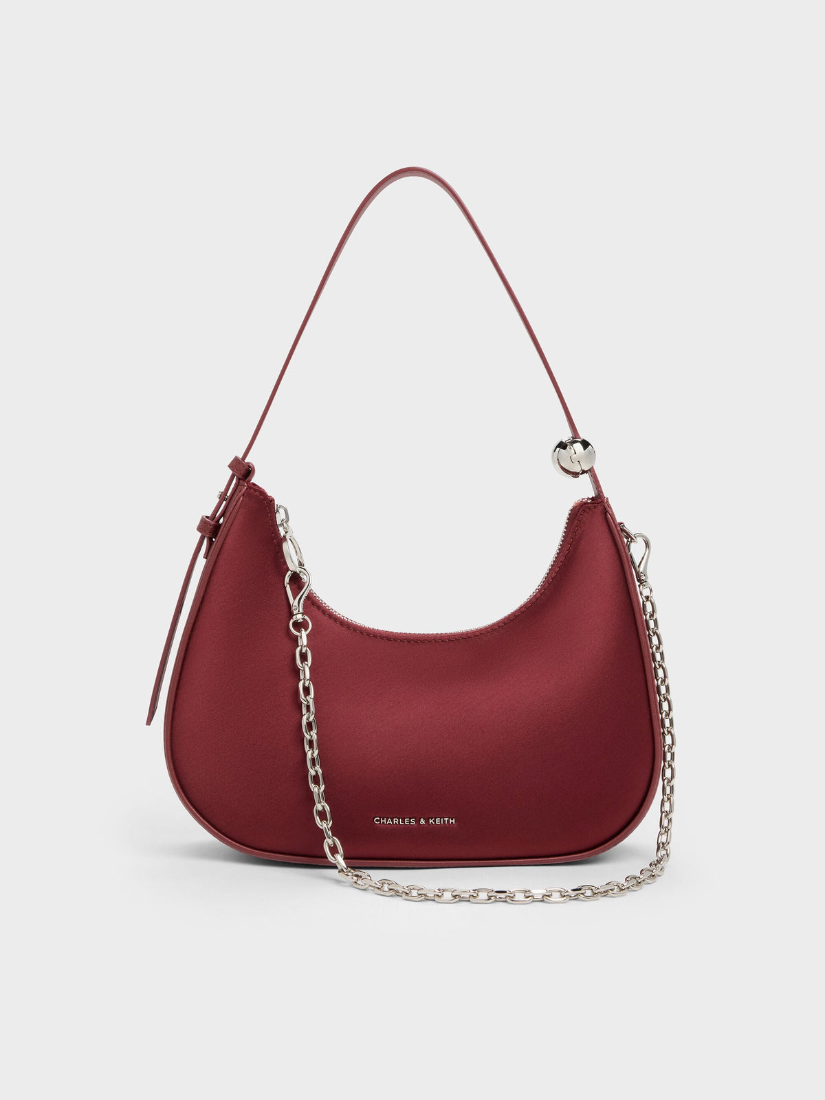 CHARLES & KEITH Signature / Jesmyn Satin Chain Two-Way Bag - Burgundy