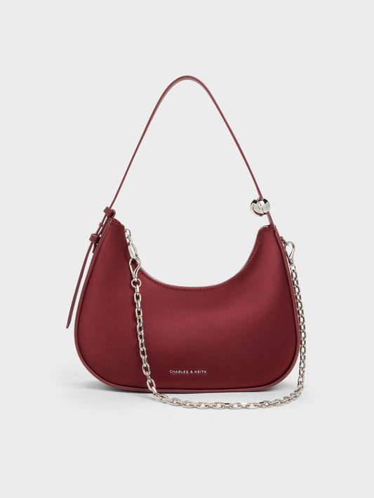 CHARLES & KEITH Signature / Jesmyn Satin Chain Two-Way Bag - Burgundy