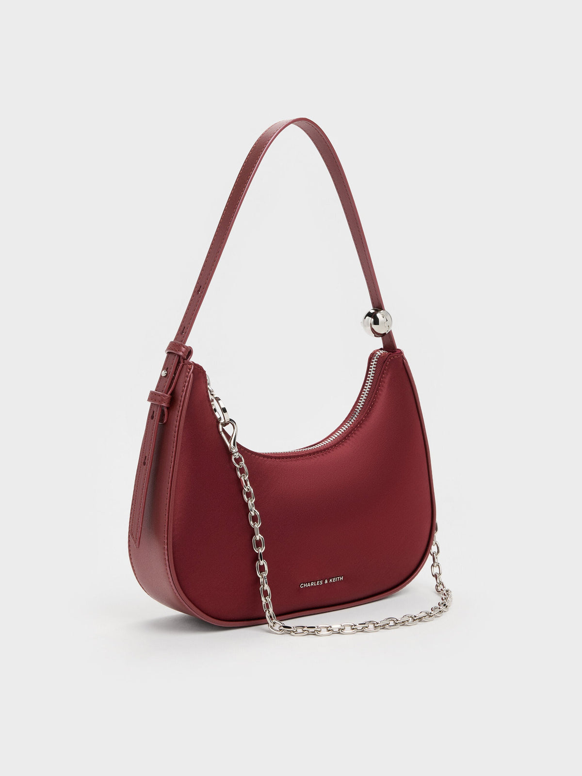 CHARLES & KEITH Signature / Jesmyn Satin Chain Two-Way Bag - Burgundy