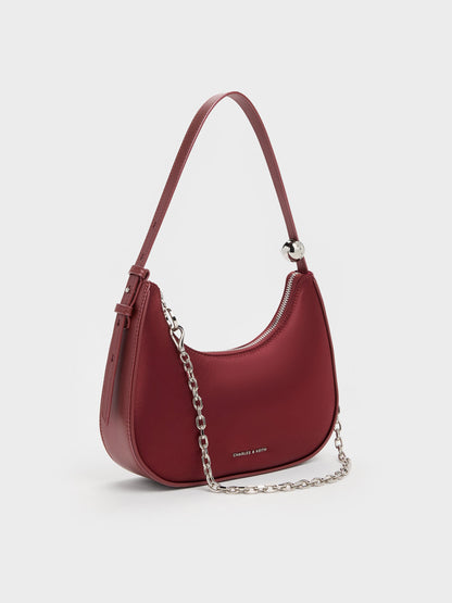 CHARLES & KEITH Signature / Jesmyn Satin Chain Two-Way Bag - Burgundy