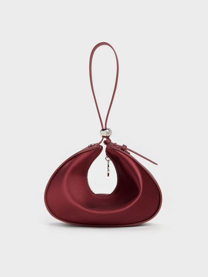 CHARLES & KEITH Signature / Jesmyn Satin Chain Two-Way Bag - Burgundy