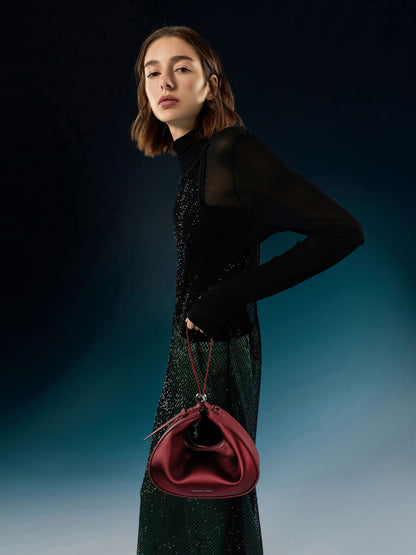 CHARLES & KEITH Signature / Jesmyn Satin Chain Two-Way Bag - Burgundy