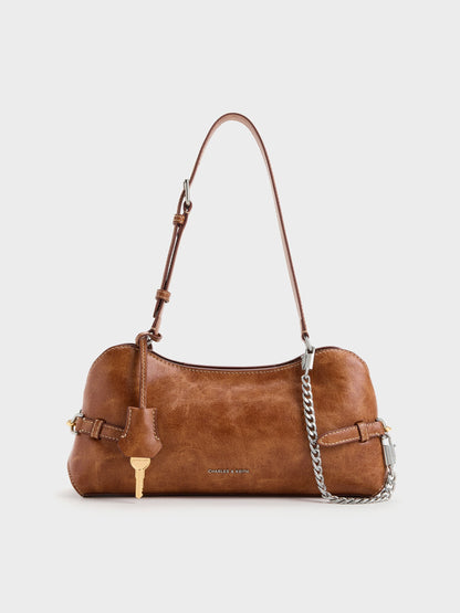 CHARLES & KEITH New / Delfina Chain Side-Belt Shoulder Bag - Distressed Tan