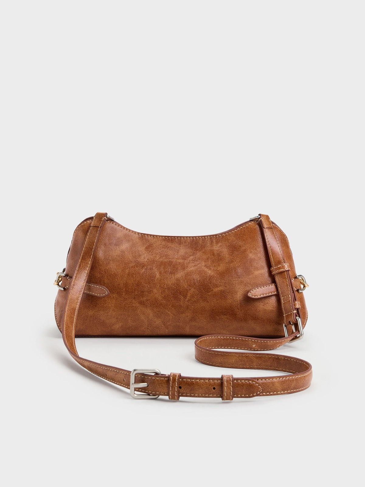 CHARLES & KEITH New / Delfina Chain Side-Belt Shoulder Bag - Distressed Tan