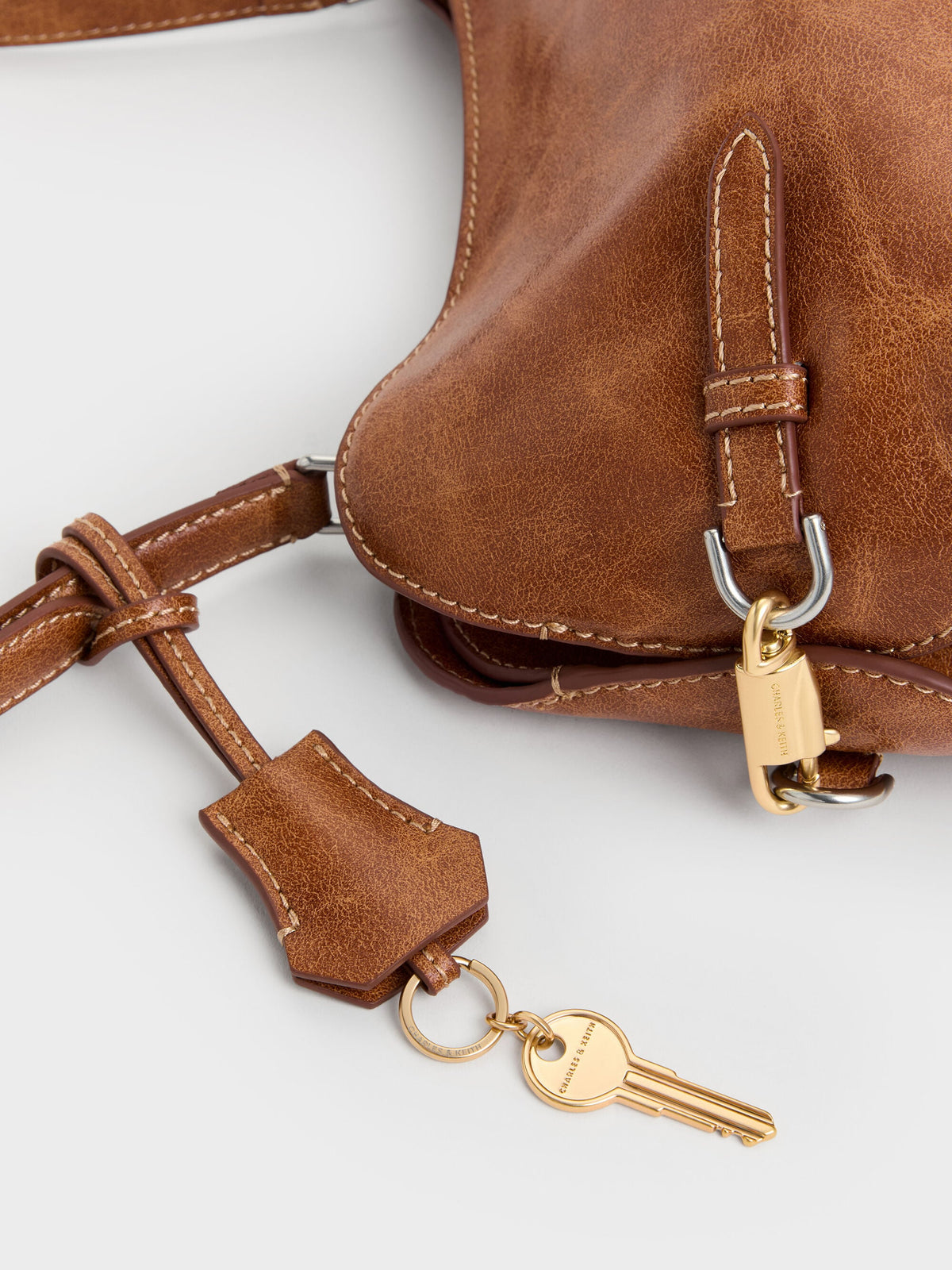 CHARLES & KEITH New / Delfina Chain Side-Belt Shoulder Bag - Distressed Tan