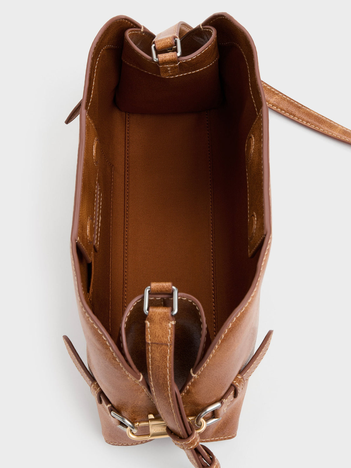 CHARLES & KEITH New / Delfina Chain Side-Belt Shoulder Bag - Distressed Tan