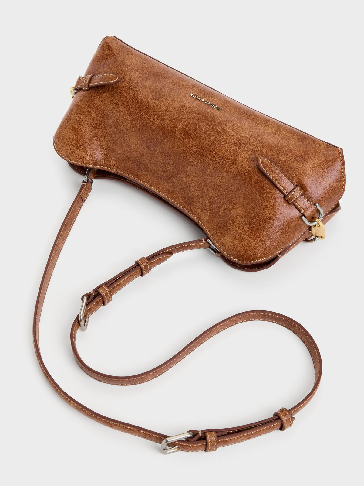 CHARLES & KEITH New / Delfina Chain Side-Belt Shoulder Bag - Distressed Tan