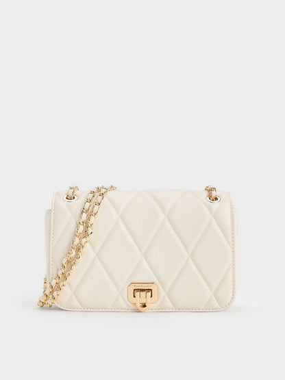CHARLES & KEITH New / Arwen Diamond-Quilt Shoulder Bag - Cream