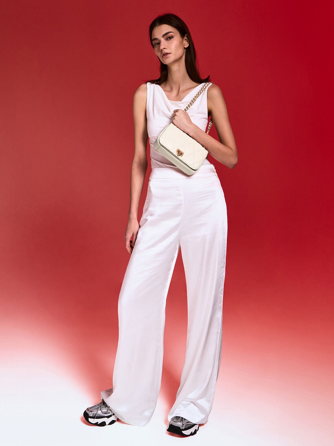CHARLES & KEITH New / Arwen Diamond-Quilt Shoulder Bag - Cream