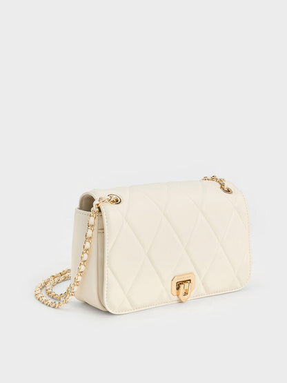 CHARLES & KEITH New / Arwen Diamond-Quilt Shoulder Bag - Cream