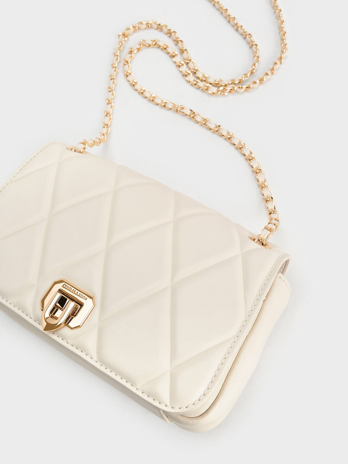 CHARLES & KEITH New / Arwen Diamond-Quilt Shoulder Bag - Cream