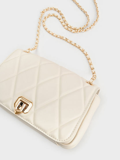 CHARLES & KEITH New / Arwen Diamond-Quilt Shoulder Bag - Cream