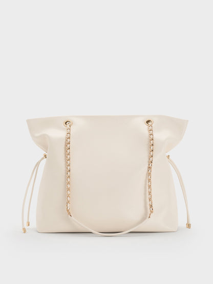 CHARLES & KEITH Deals / Arya Braided-Chain Tote Bag - Cream