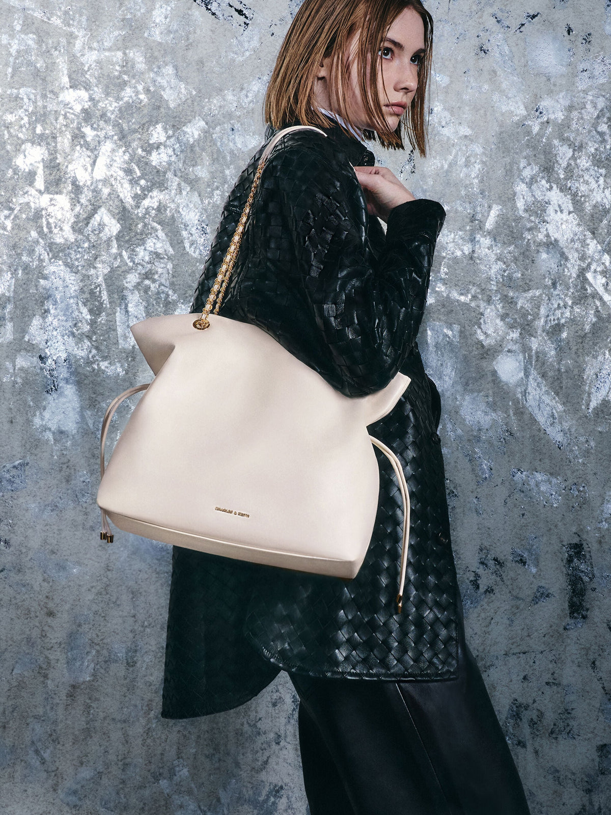CHARLES & KEITH Deals / Arya Braided-Chain Tote Bag - Cream