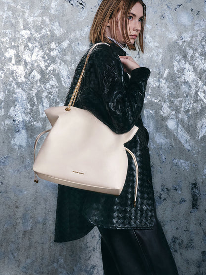 CHARLES & KEITH Deals / Arya Braided-Chain Tote Bag - Cream