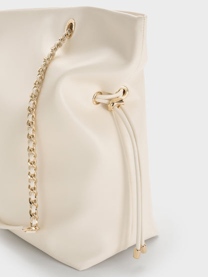 CHARLES & KEITH Deals / Arya Braided-Chain Tote Bag - Cream