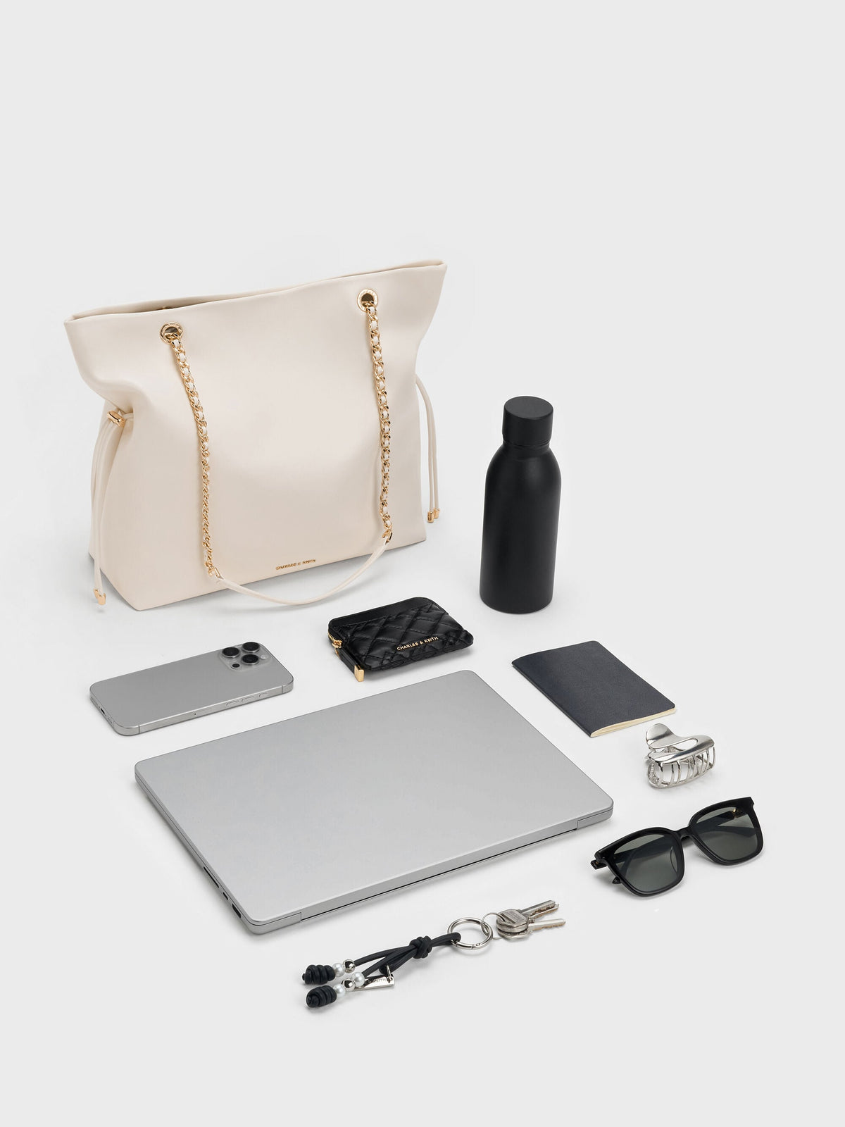CHARLES & KEITH Deals / Arya Braided-Chain Tote Bag - Cream