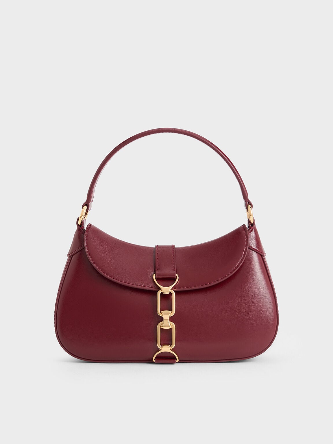 CHARLES & KEITH Essential / Agatha Chain-Accent Hobo Bag - Burgundy