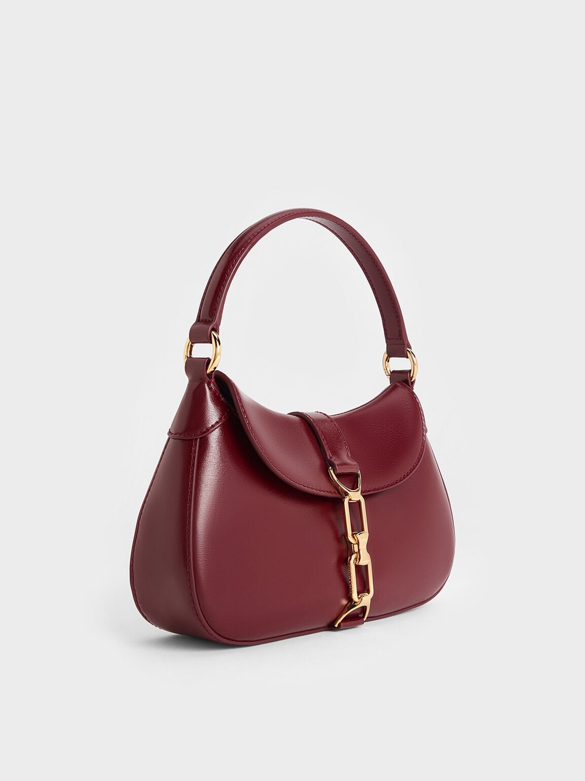 CHARLES & KEITH Essential / Agatha Chain-Accent Hobo Bag - Burgundy