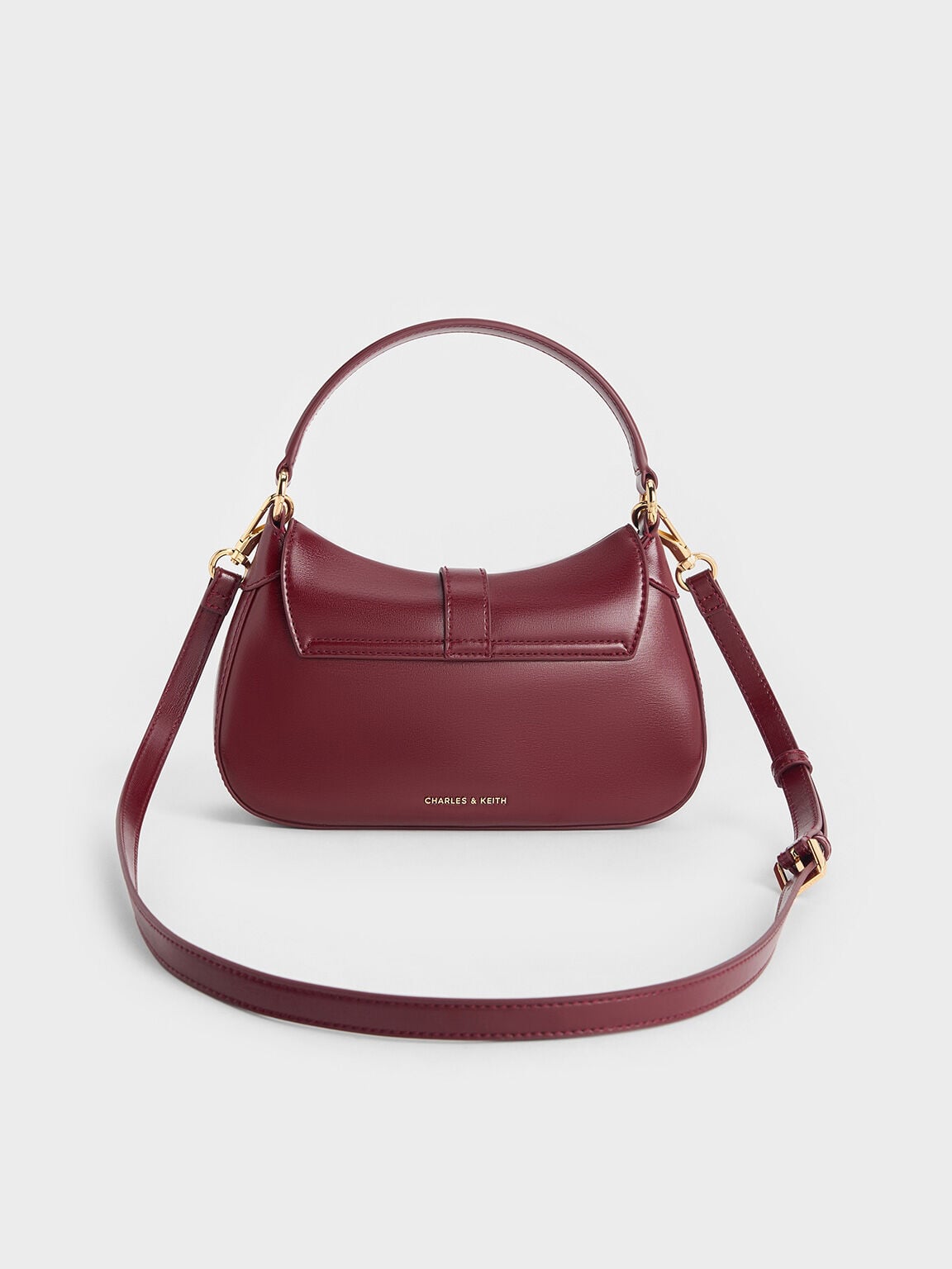 CHARLES & KEITH Essential / Agatha Chain-Accent Hobo Bag - Burgundy