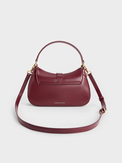 CHARLES & KEITH Essential / Agatha Chain-Accent Hobo Bag - Burgundy
