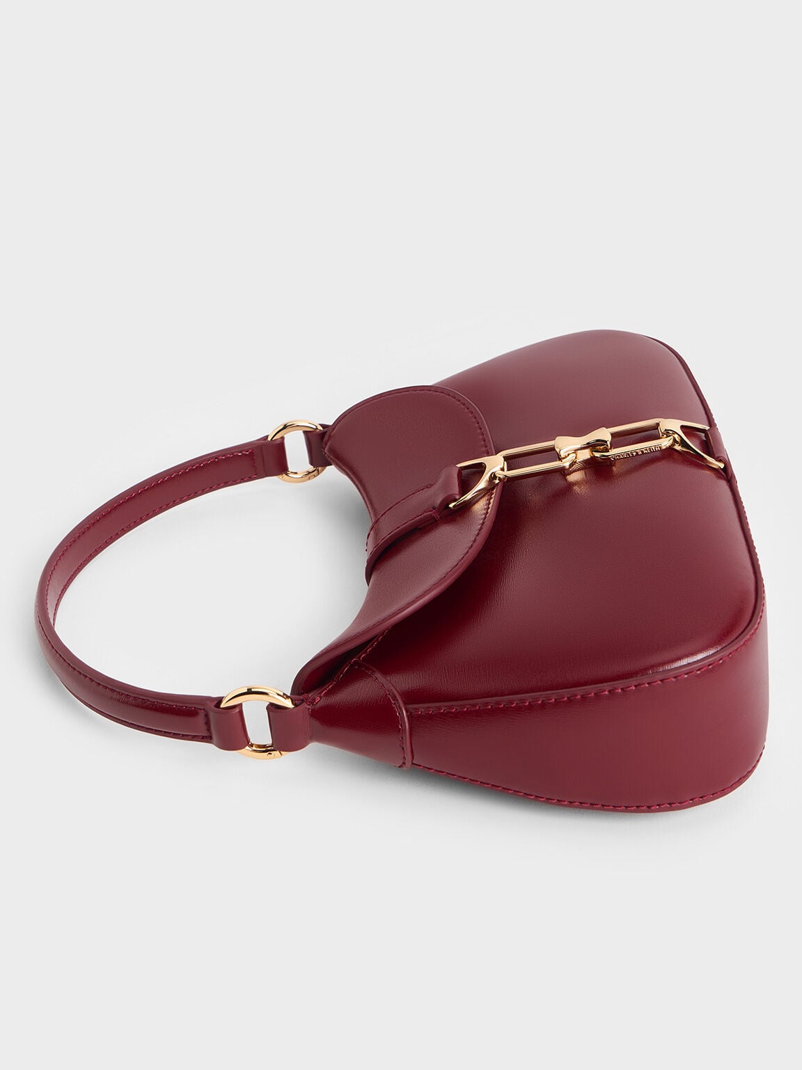 CHARLES & KEITH Essential / Agatha Chain-Accent Hobo Bag - Burgundy