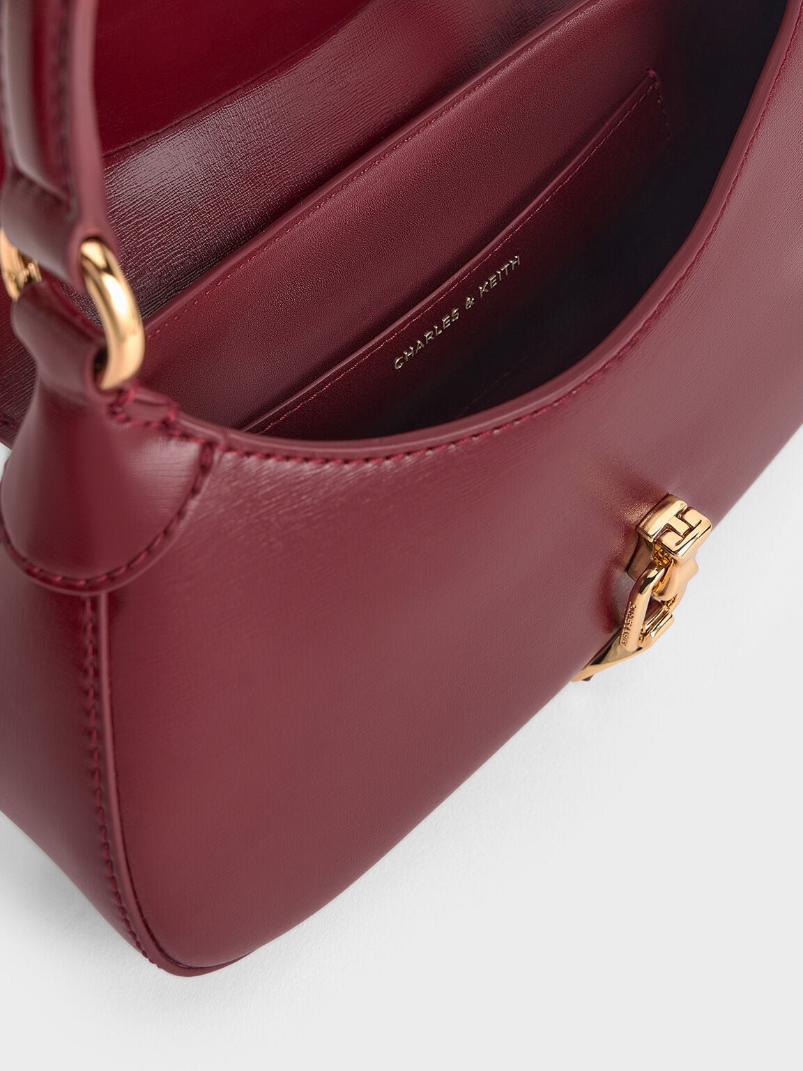 CHARLES & KEITH Essential / Agatha Chain-Accent Hobo Bag - Burgundy