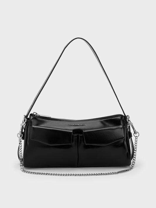 CHARLES & KEITH Sale / Rachel Front-Pocket Chain Shoulder Bag - Noir