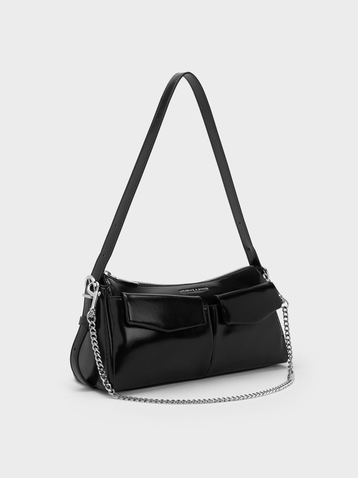 CHARLES & KEITH Sale / Rachel Front-Pocket Chain Shoulder Bag - Noir