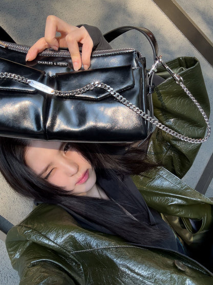 CHARLES & KEITH Sale / Rachel Front-Pocket Chain Shoulder Bag - Noir