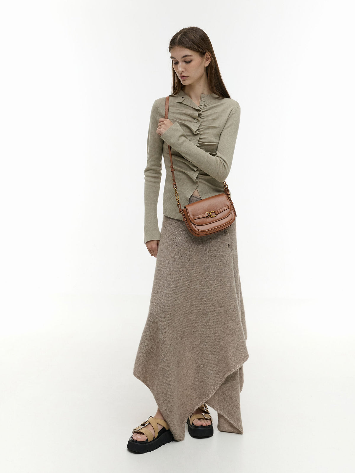 CHARLES & KEITH Best Price / Gwynne Metallic-Accent Crossbody Bag - Chocolate