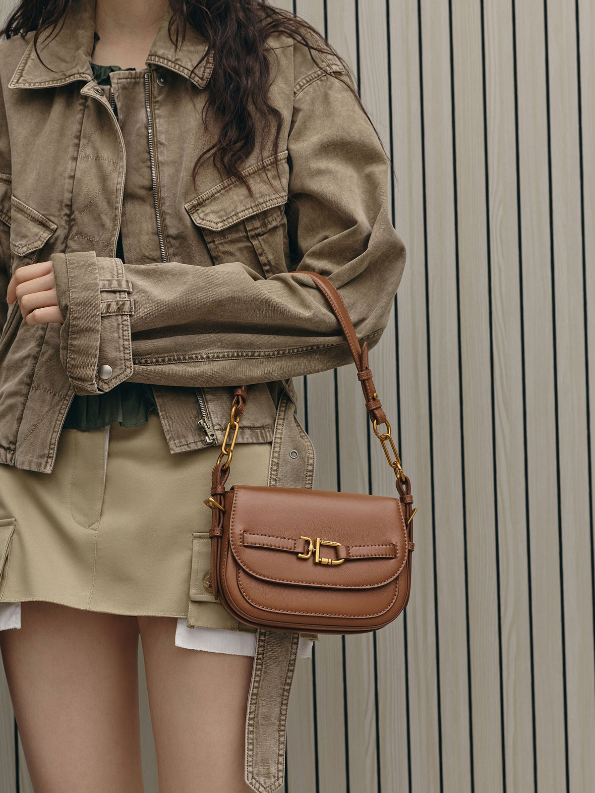 CHARLES & KEITH Best Price / Gwynne Metallic-Accent Crossbody Bag - Chocolate
