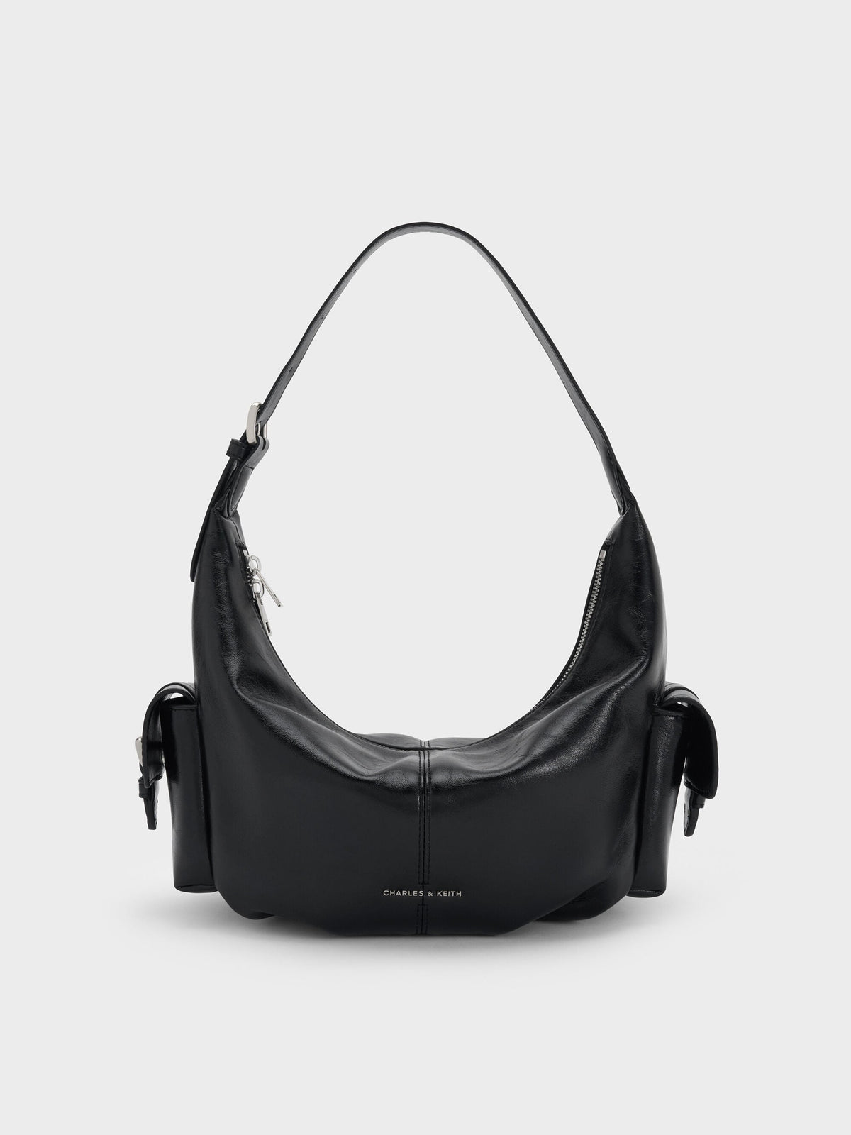 CHARLES & KEITH Best Seller / Bessie Side-Pocket Hobo Bag - Noir