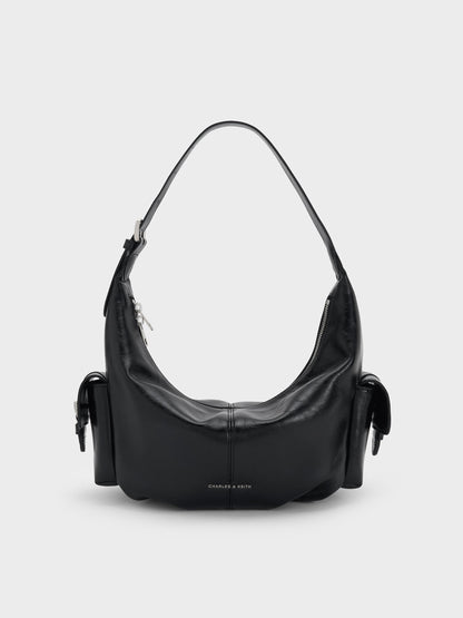 CHARLES & KEITH Best Seller / Bessie Side-Pocket Hobo Bag - Noir