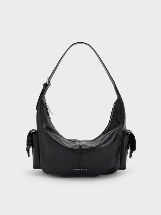 CHARLES & KEITH Best Seller / Bessie Side-Pocket Hobo Bag - Noir