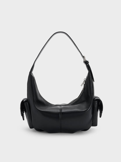 CHARLES & KEITH Best Seller / Bessie Side-Pocket Hobo Bag - Noir