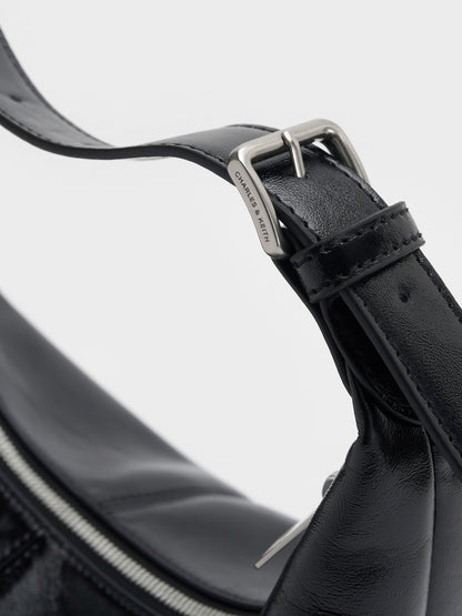 CHARLES & KEITH Best Seller / Bessie Side-Pocket Hobo Bag - Noir