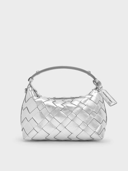 CHARLES & KEITH Popular / Ivette Metallic Woven Shoulder Bag - Silver
