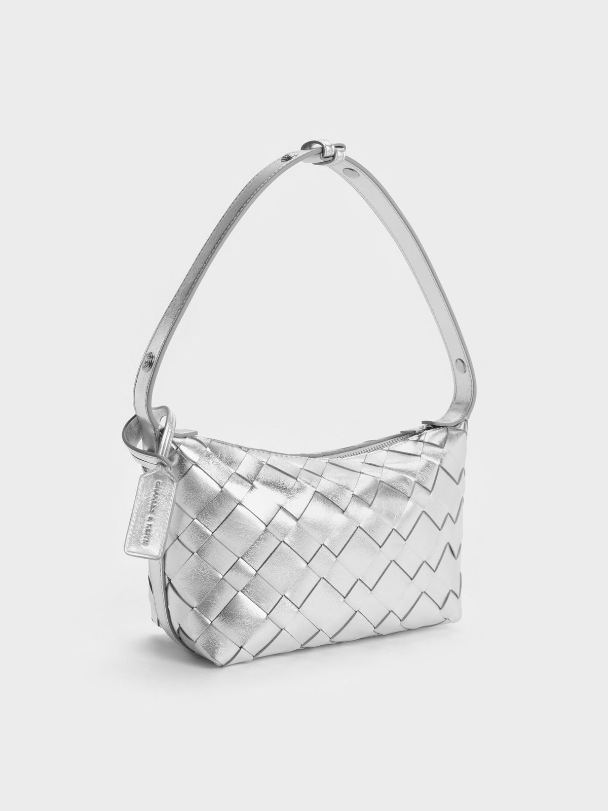 CHARLES & KEITH Popular / Ivette Metallic Woven Shoulder Bag - Silver