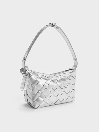 CHARLES & KEITH Popular / Ivette Metallic Woven Shoulder Bag - Silver