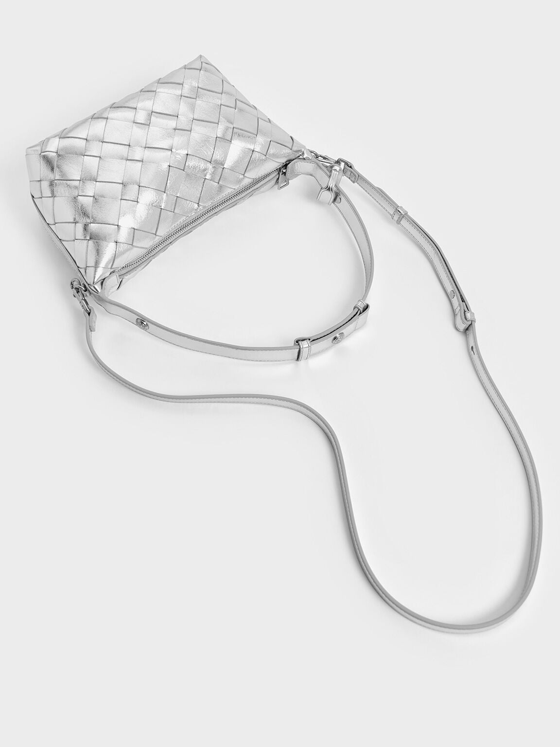CHARLES & KEITH Popular / Ivette Metallic Woven Shoulder Bag - Silver